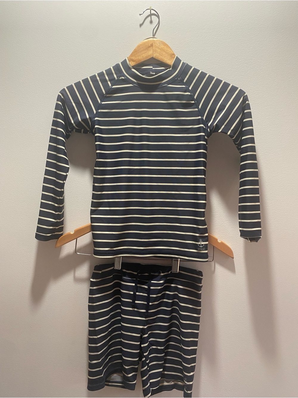 Striped Navy Long-Sleeve Kids Rash Guard Set